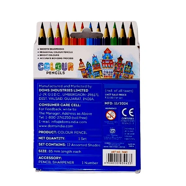 Doms  Colour pencils 12 assorted shades - ₹30
