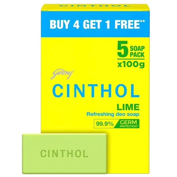 Cinthol Lime Refreshing Deo Soap Combo - 100g each - Buy 4 Get 1 Free