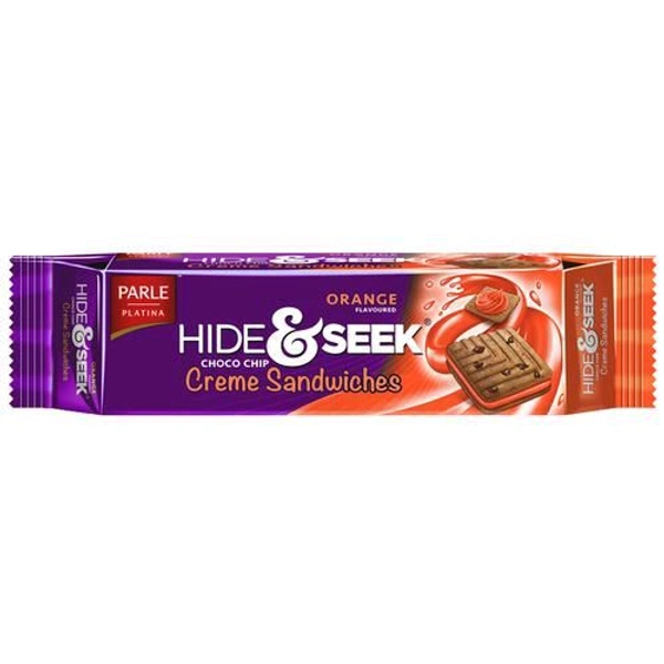 Parle Hide & Seek Orange Flavoured Choco Chip Creme Sandwiches Cookie, 100g+25g