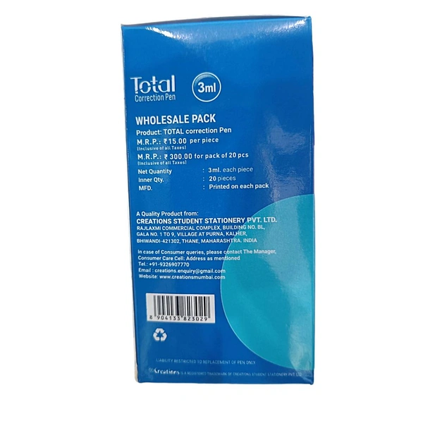 Total Correction Pen ( Whitener ) -₹15 X 20N
