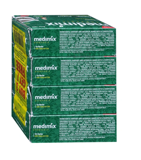 Medimix  Ayurvedic 18 Herbs Soap for Healthy Skin (75gm Each) Buy 3 Get 1 Free