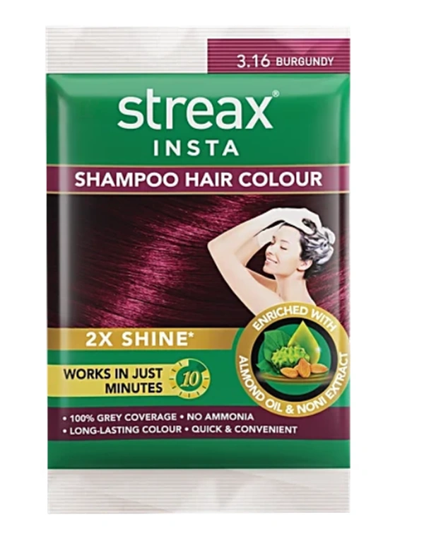 Streax  Insta shampoo Hair colour no.3.16 burgundy (Pack of 8)
