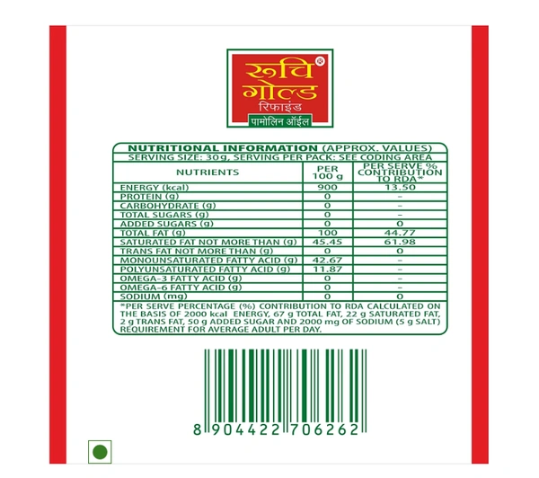 Ruchi Gold Refined Palmolein Oil, 750 g Pouch