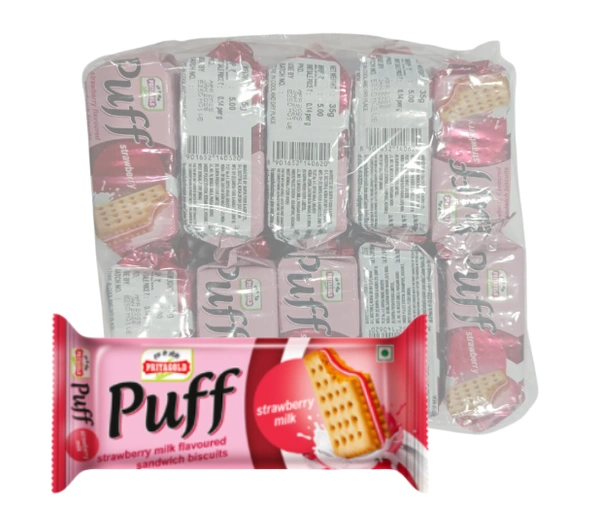 PRIYAGOLD Puff Strawberry - ₹5 (Pack Of 10) - 