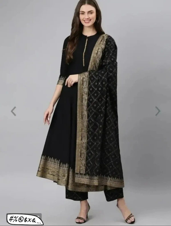 Classic Rayon Printed Kurta, Bottom and Dupatta Set for Women - S