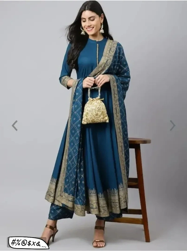 Classic Rayon Printed Kurta, Bottom and Dupatta Set for Women - S