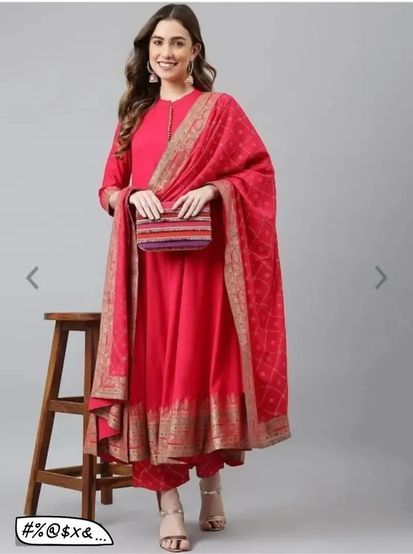 Classic Rayon Printed Kurta, Bottom and Dupatta Set for Women - S