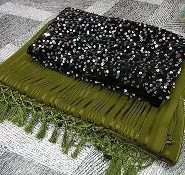 Waitless Pettern Saree with Velvet Sequins Blouse