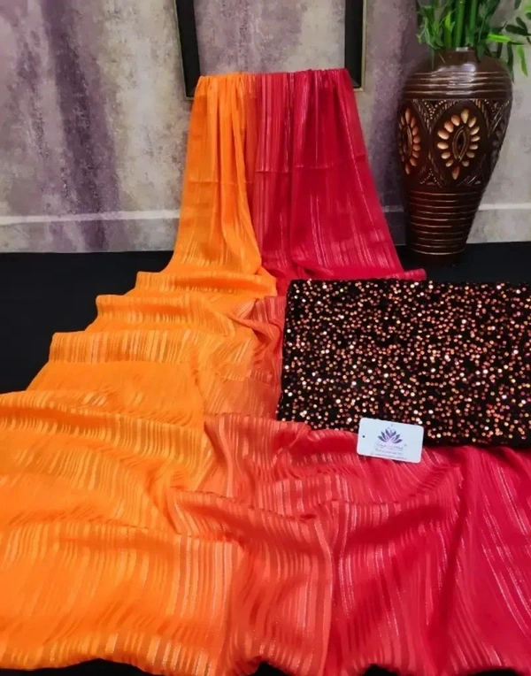 Trending Weightless Chiffon Saree With Velvet Blouse Piece