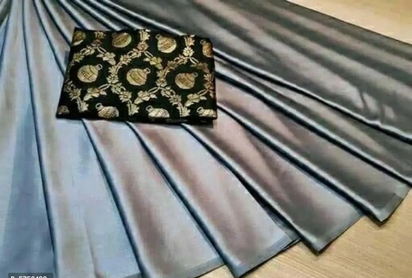 Satin Saree With Blouse (Grey)