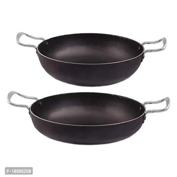 KITCHEN SHOPEE Traditional Iron Fry Kadhai/Pan, Handmade Loha/Lokhand/Lokhandi Kitchen Kadai Fry Pan for Cooking Set 10996260