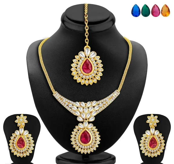 Sukkhi Golden Necklace Earrings Jewellery Set 1232296
