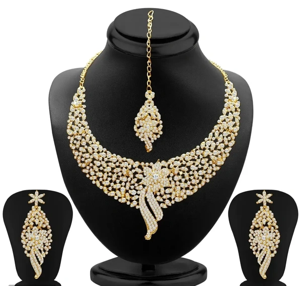 Sukkhi Sleek Gold Plated Ad Stone Necklace Set 3302863