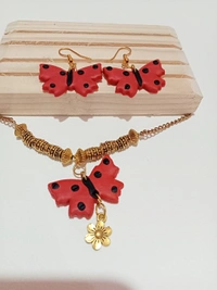 Clornaments  Butterfly Necklace Set  - Red
