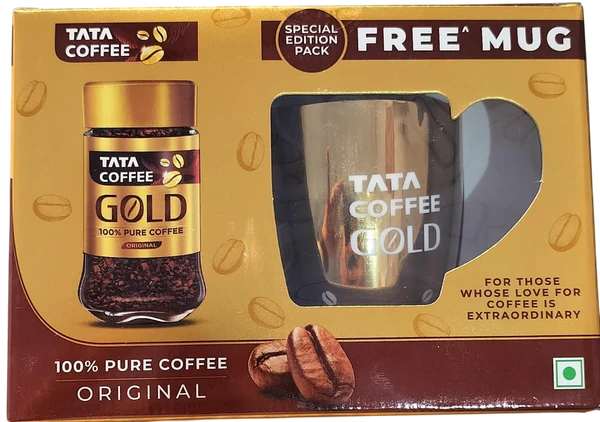 Tata Coffee Gold 100% Pure Instant Coffee (Original) - 50GM Special Edition Pack With Free Golden Mug