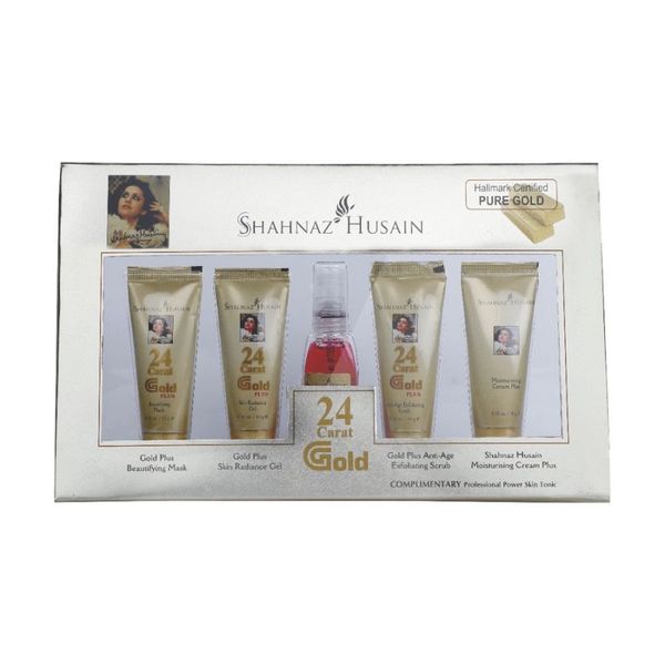 Shahnaz Husain Gold Skin Radiance Timeless Youth 10gx4 Kit (G.Scrub,G.Gel,M.Cream,G.Mask) and Professional Power Skin Tonic 15ML