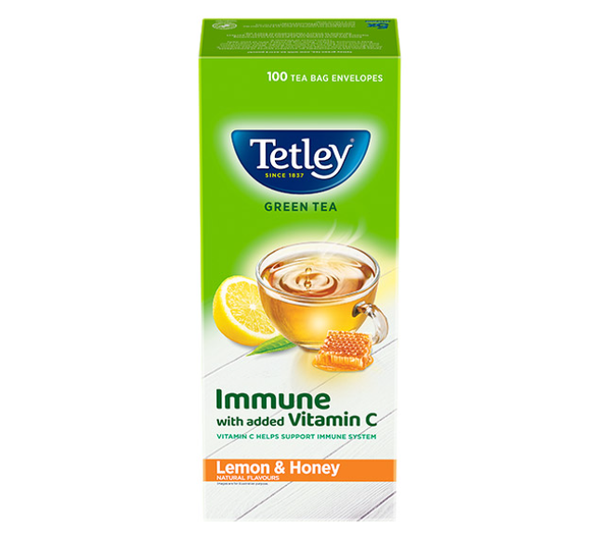 Tetley Green Tea Bags Lemon & Honey Flavored - Immune with Added Vitamin C - 100 Tea Bags