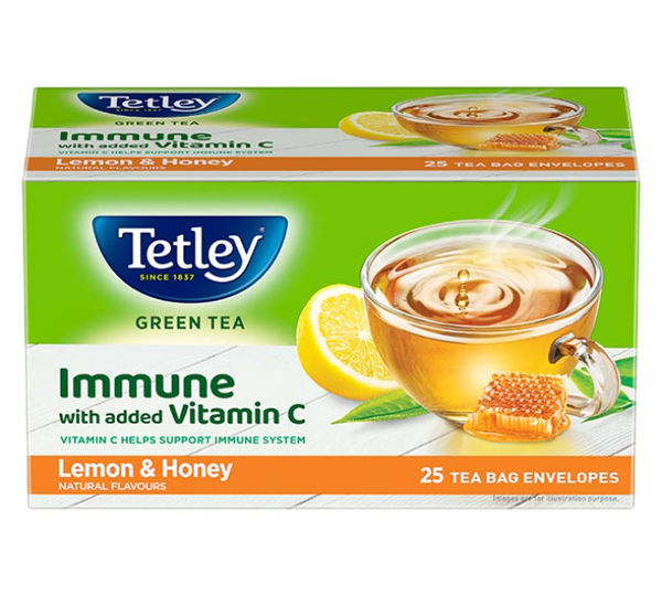 Tetley Green Tea Bags Lemon & Honey Flavored - Immune with Added Vitamin C - 25 Tea Bags