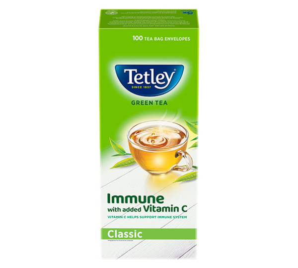 Tetley Green Tea Classic - Immune With Added Vitamin C - 100 Tea Bags