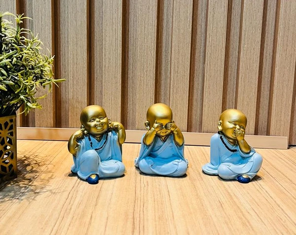 Baby Monk (Set of 3) - 4 inch, Bright Turquoise, Polyresin