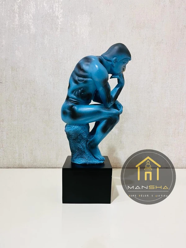 Rodin Thinking Man - 11.5 Inch, Cerulean, Polyresin