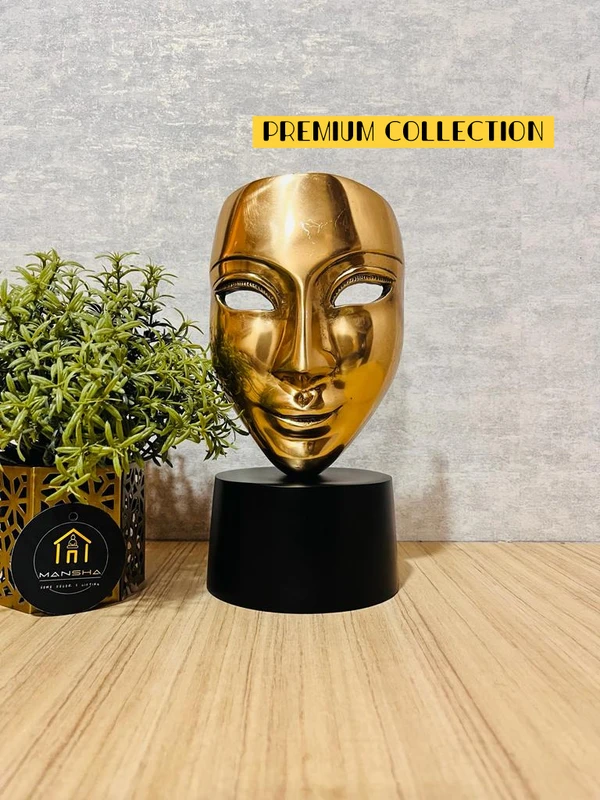 Golden Metal Face Mask  - 11 Inch, Golden Metal, Brass Alloy