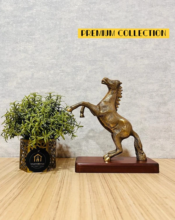 Golden Metal Jumping Horse  - 11 Inch, Golden Metal, Brass Alloy