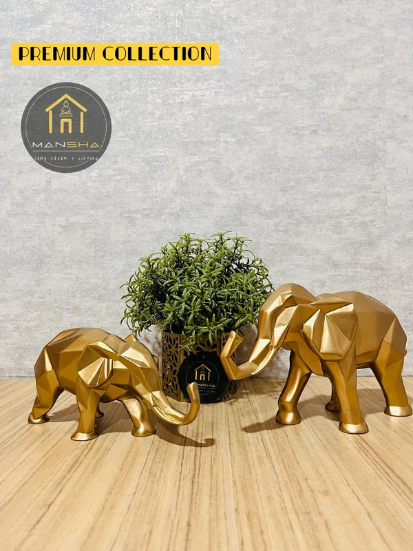 Modern Geometric Elephant (Set Of 2) - 9 Inch, Golden, Polystone