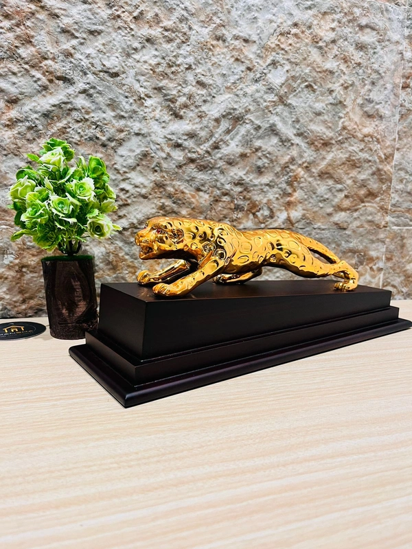 Golden Leopard with Base - 14 Inch, Golden, Polystone