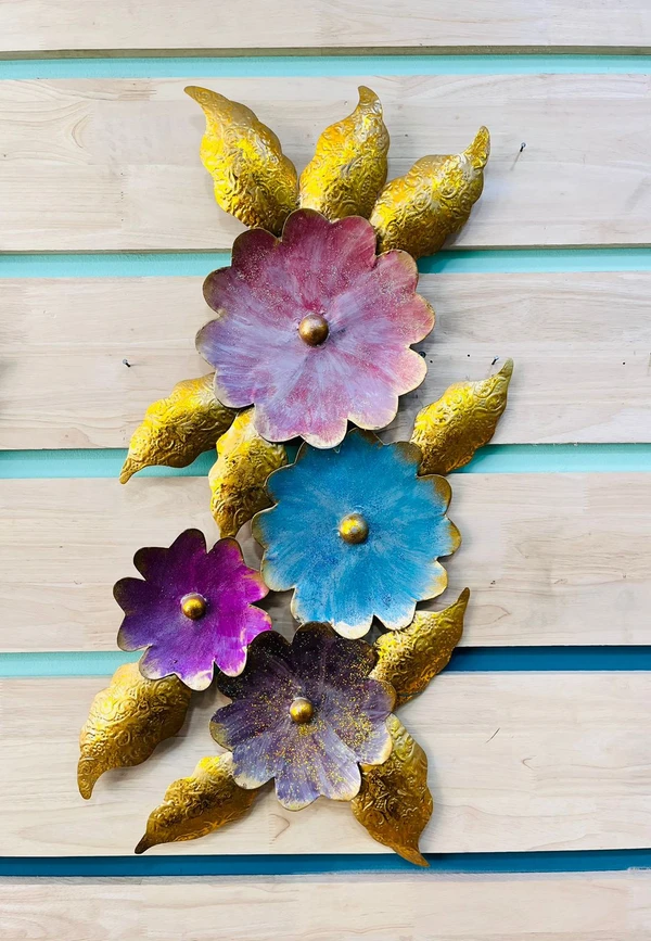 Multicolor Flower Leaves Wall Art - Mix Metal