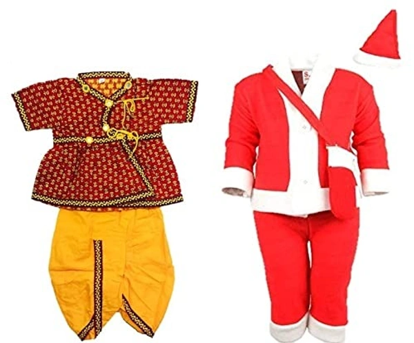 Baby Boys Cotton Traditional half Sleeve Rajasthani Dress with Dhoti and Santa Claus Dress (pack of 2)