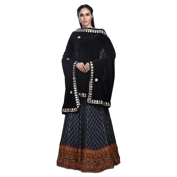 PK HUB Women's Velvet Gota Patti Dupatta (1Pc Dupatta Only, 30 Inches x 2.25 MTRS) - FREE SIZE, Black
