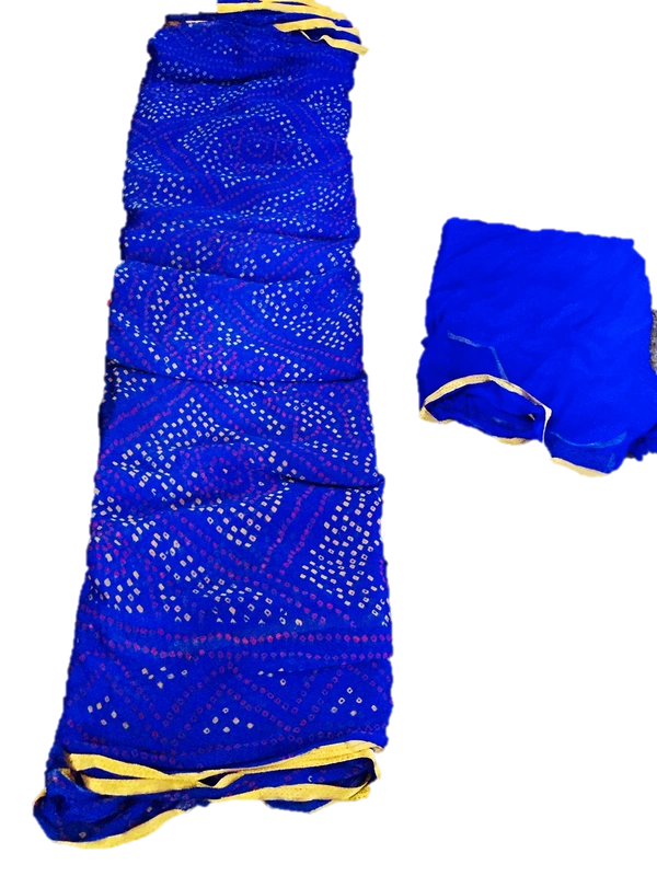 PK HUB® Women's Chiffon Bandhnai Printed Saree With Blouse Piece - Blue