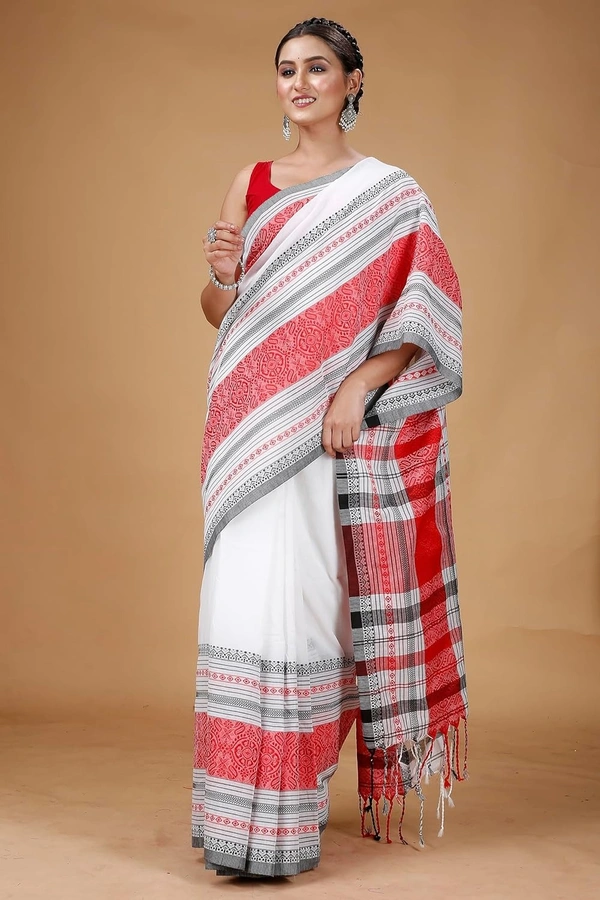 Handloom Multi-Border Begampuri Work Cotton Saree