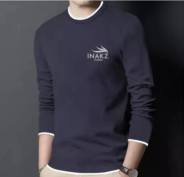 INAKZ Mens Round Neck Printed Cotton Blend Full Sleeve Grey Korean Style Trending T-Shirt - Purple, M