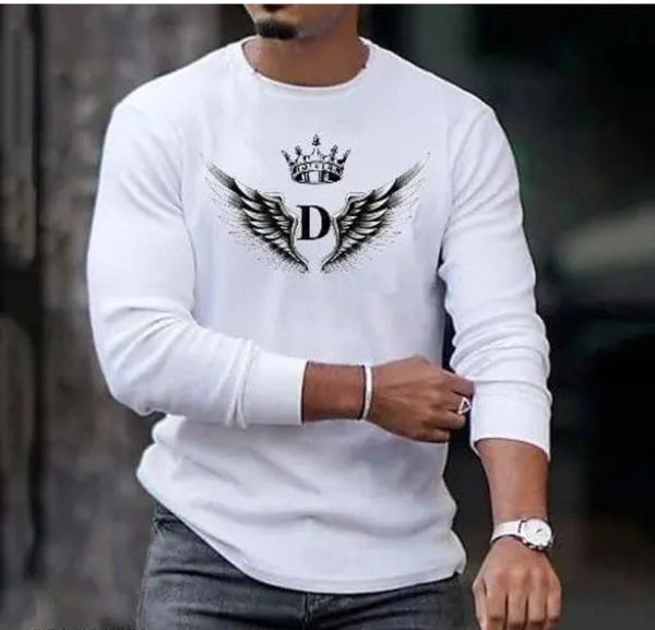 Mens Full Sleeve Printed Round Neck Polyester Tshirt - XXL