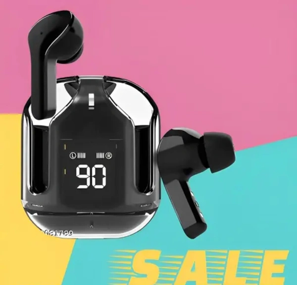TWS Ultrapods TWS Earbud, Bluetooth Headset with Display, Transparent Design, 30 Hrs Playtime with Fast Charging, Bluetooth 5.3 + ENC, 13mm HD BASS Drivers, IPX7 Sweat-Proof, Built-in Mic (BLACK) - Free Size, Black