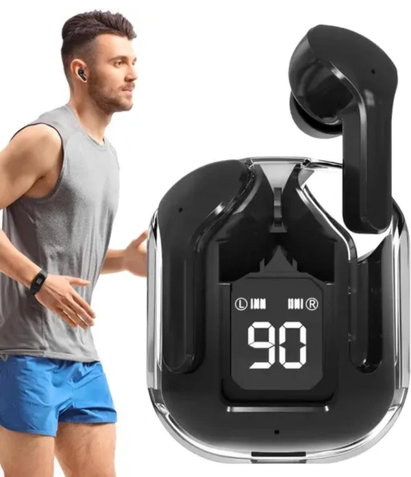 TWS Ultrapods TWS Earbud, Bluetooth Headset with Display, Transparent Design, 30 Hrs Playtime with Fast Charging, Bluetooth 5.3 + ENC, 13mm HD BASS Drivers, IPX7 Sweat-Proof, Built-in Mic (BLACK) - Free Size, Black