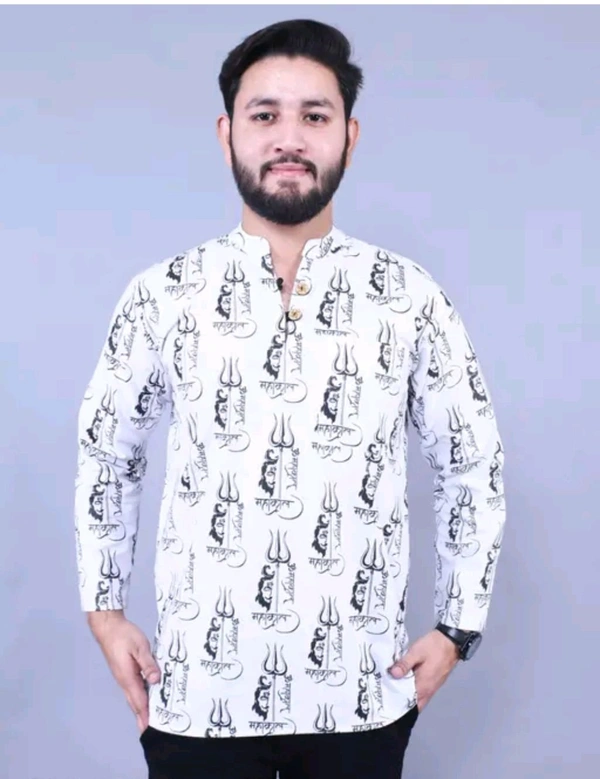 Mahadev print short kurta for men full sleeves kurta Trishul Mahakal design with fine stitching and 100% fine quality cotton fabric  - XL