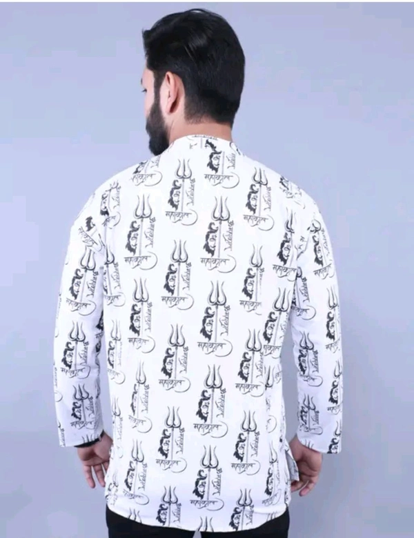 Mahadev print short kurta for men full sleeves kurta Trishul Mahakal design with fine stitching and 100% fine quality cotton fabric  - XL