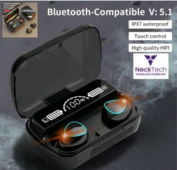 M10 TWS Bluetooth Earbuds Wireless Bluetooth 5.1 Stereo IPX7 Waterproof Bluetooth Headset T24 (Black, True Wireless