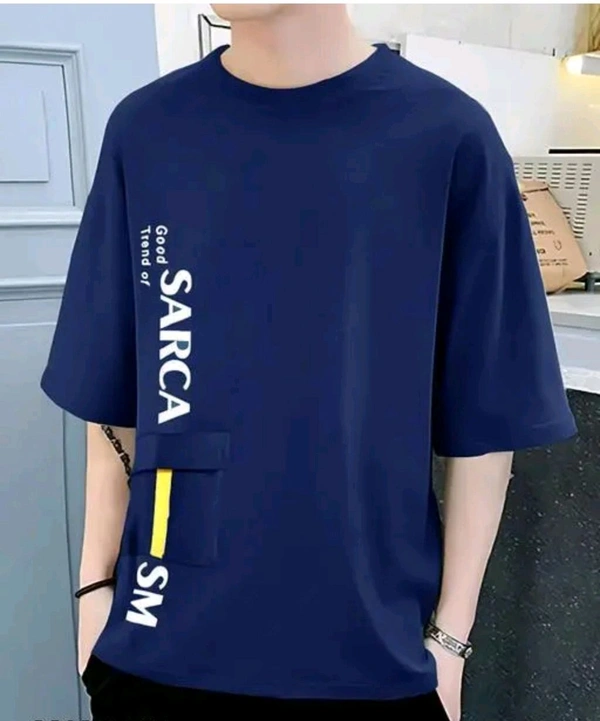 Stylish Men'S Printed Oversized T-Shirt... - Blue, M