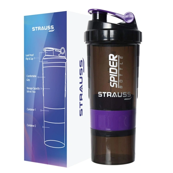 Gym Shaker Bottle | Shakers for Protein Shake with 2 Storage Compartment | Leakproof Gym Protein Shaker for Post and Pre-Workout Drink | 100% BPA Free (500 ML, Pack of 1