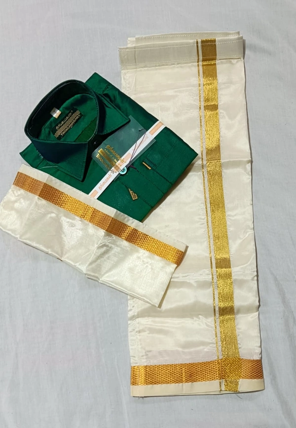 Kids Veshti & Shirt Combo - Gray Asparagus