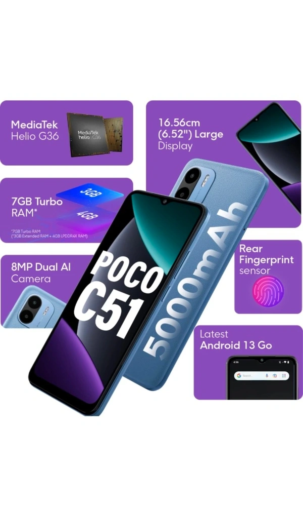 POCO C51 4GB RAM/64GB STORAGE ( ROYAL BLUE)