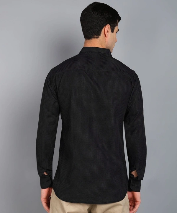 *💞💞 MEN'S PRIMIUM LOOKING FULL SLEEVE WAFFLE FABRIC Black Plan  SHIRT* - M