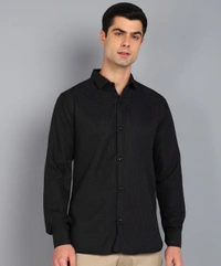 *💞💞 MEN'S PRIMIUM LOOKING FULL SLEEVE WAFFLE FABRIC Black Plan  SHIRT* - M