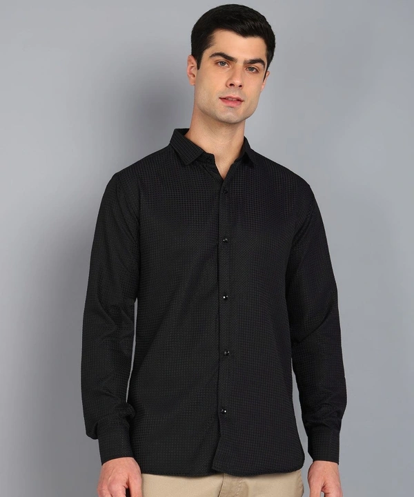 *💞💞 MEN'S PRIMIUM LOOKING FULL SLEEVE WAFFLE FABRIC Black Plan  SHIRT* - M