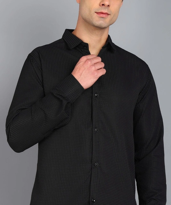 *💞💞 MEN'S PRIMIUM LOOKING FULL SLEEVE WAFFLE FABRIC Black Plan  SHIRT* - M