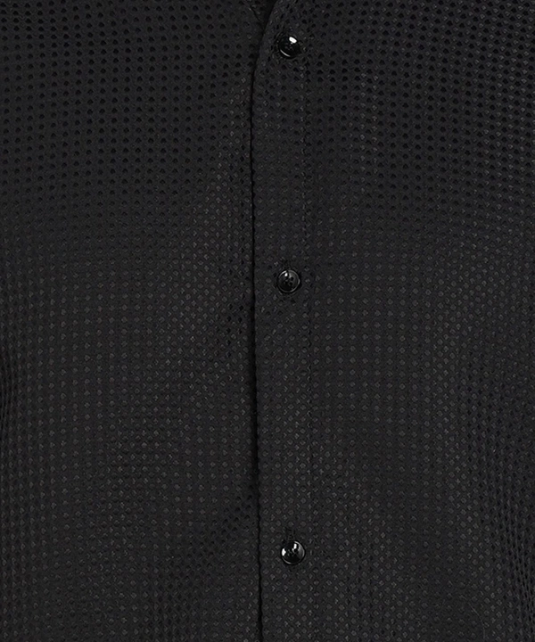 *💞💞 MEN'S PRIMIUM LOOKING FULL SLEEVE WAFFLE FABRIC Black Plan  SHIRT* - M